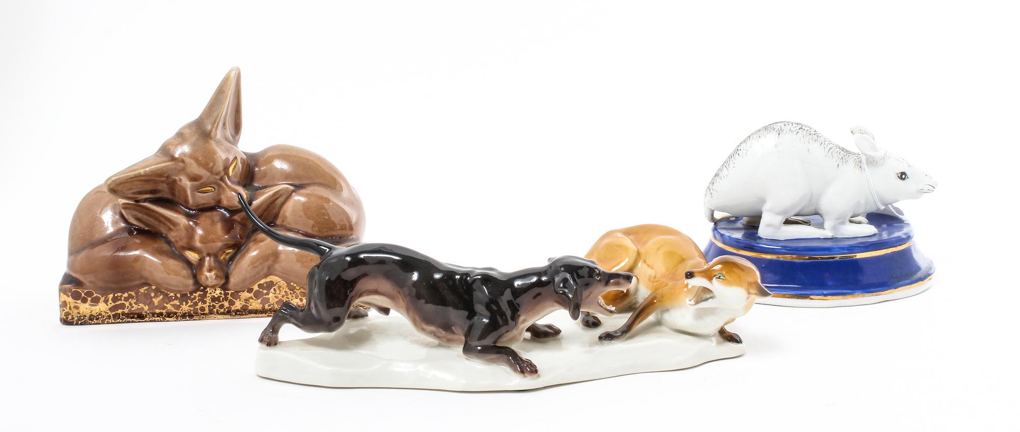 Three Continental Porcelain Figures Width of widest 10 1/2 inches. — VARIOUS MAKERS