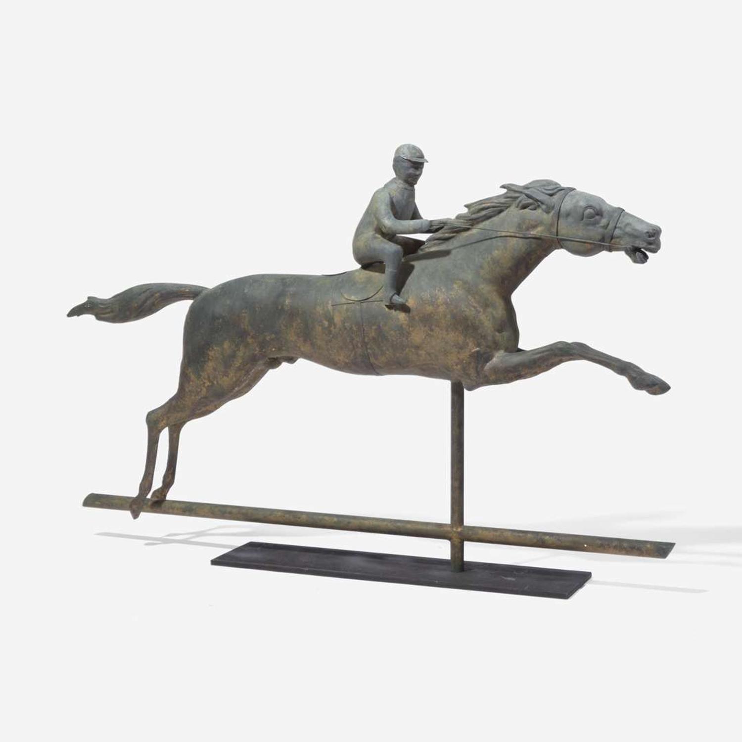 A full-bodied copper and cast zinc horse and jockey weathervane late 19th / early 20th century