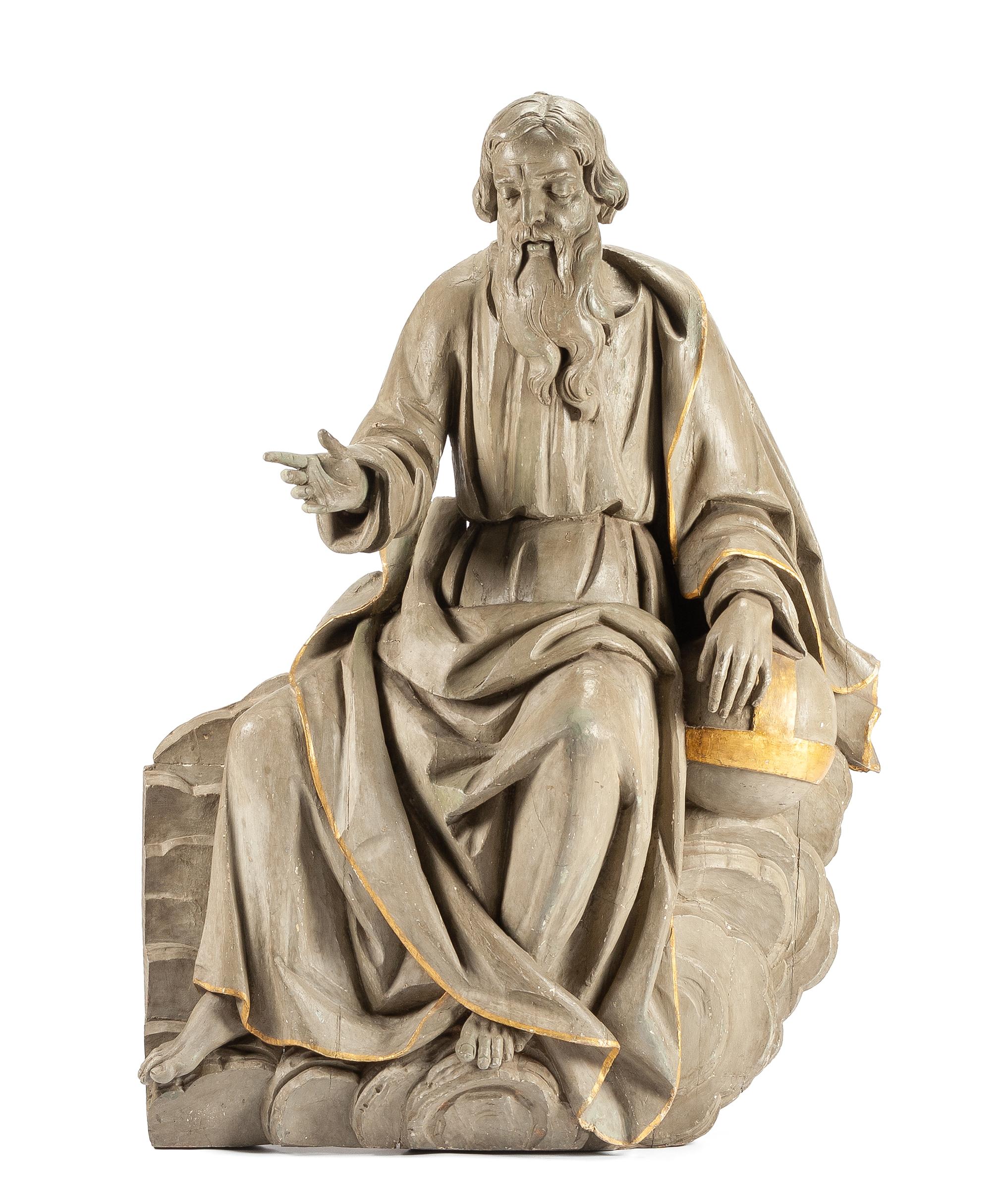 An Italian Painted and Parcel Gilt Figure Height 61 x width 44 x depth 19 inches. — 18TH/19TH CENTURY