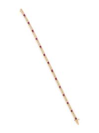 YELLOW GOLD, SYNTHETIC RUBY, AND DIAMOND BRACELET