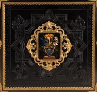 A Napoleon III Bas Relief-Carved, Gilt Bronze Mounted and Pietra Dura-Inset Marble-Top Cabinet
