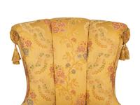 A Pair of Tufted Slipper Chairs with Scalamandré Gabrielle Gold Lampas Upholstery