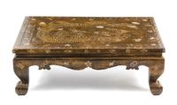 A Mother-of-Pearl, Shagreen and Tortoiseshell Inlaid Brown Lacquered Wood Chow Table Height 13 x length 38 x depth 26 inches. — JOSEON DYNASTY, 18TH/19TH CENTURY