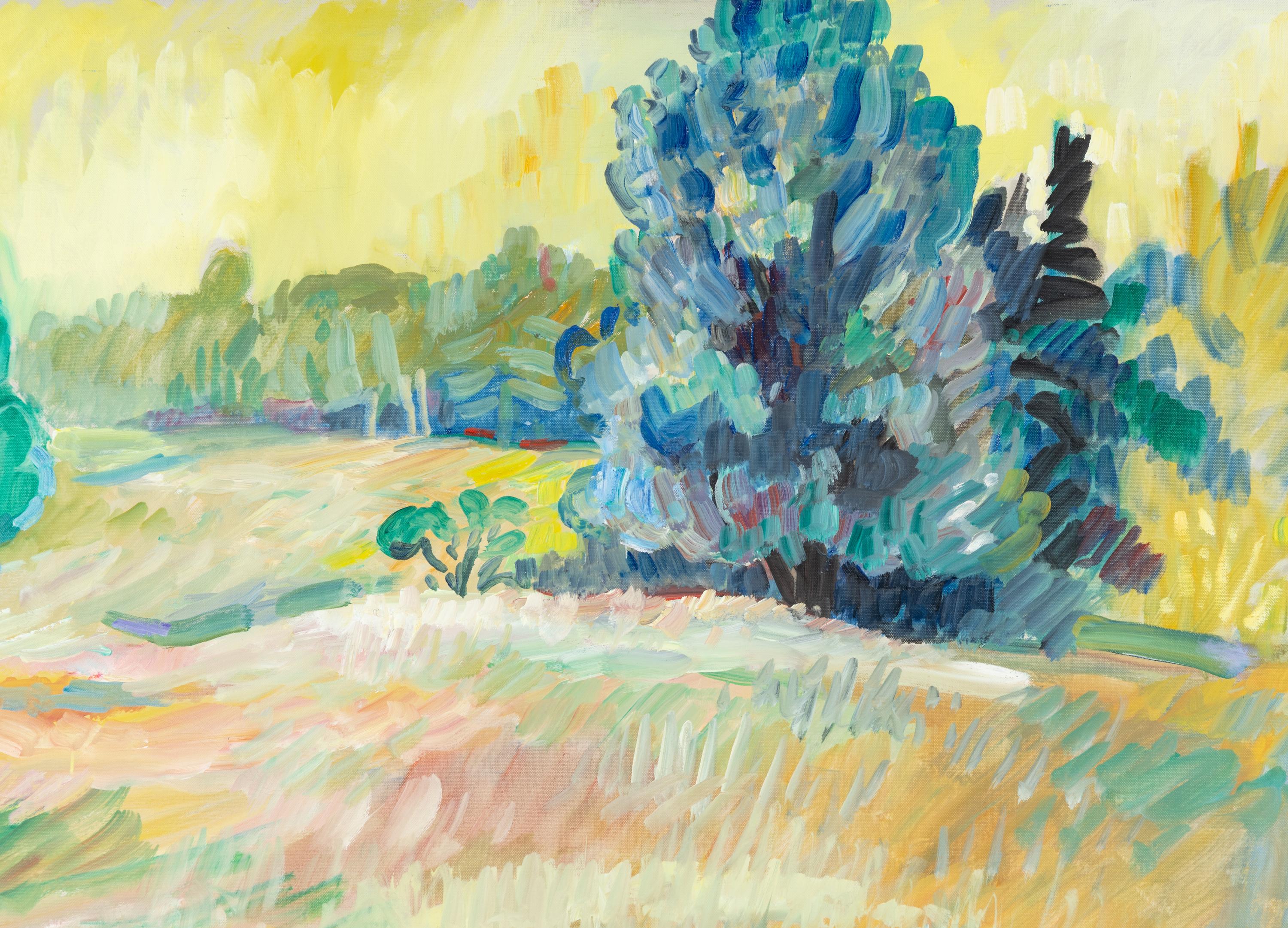 Meadow with Tree, Golden Haze