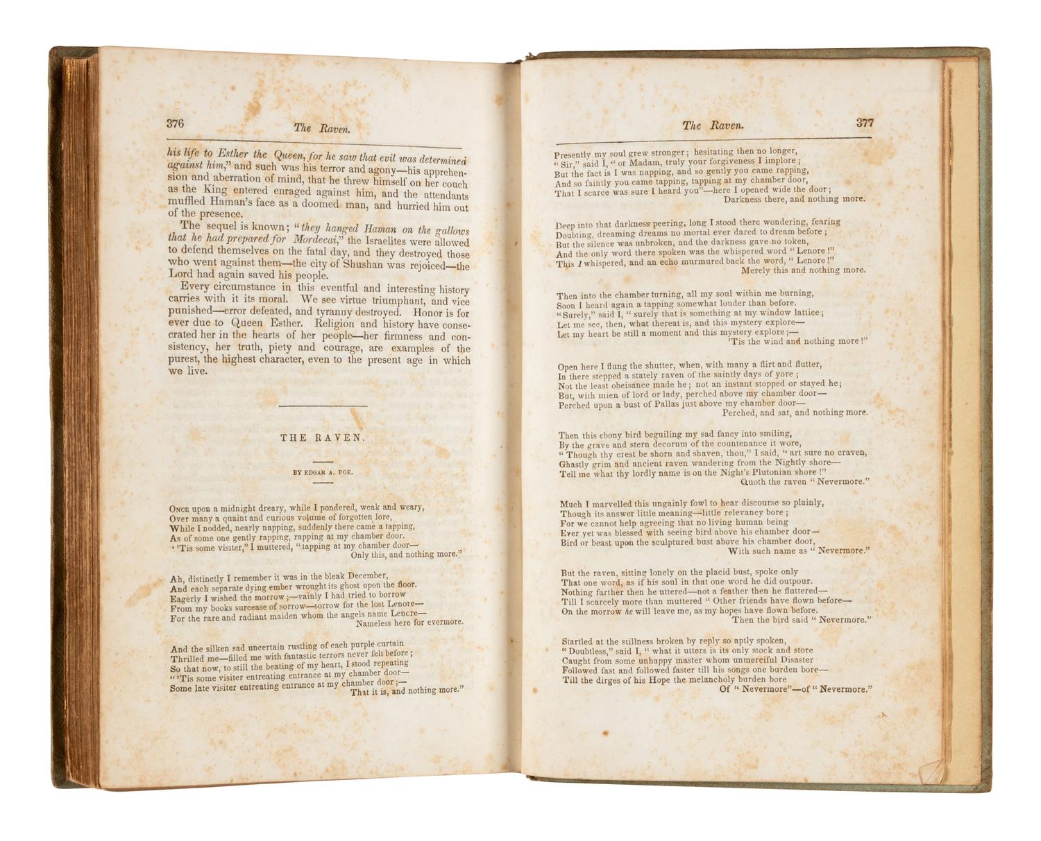POE, Edgar Allan. "The Raven" in: The Literary Emporium; a Compendium of Religious, Literary, and Philosophical Knowledge, Vol. I&II . New York: J. K. Wellman, 1845.