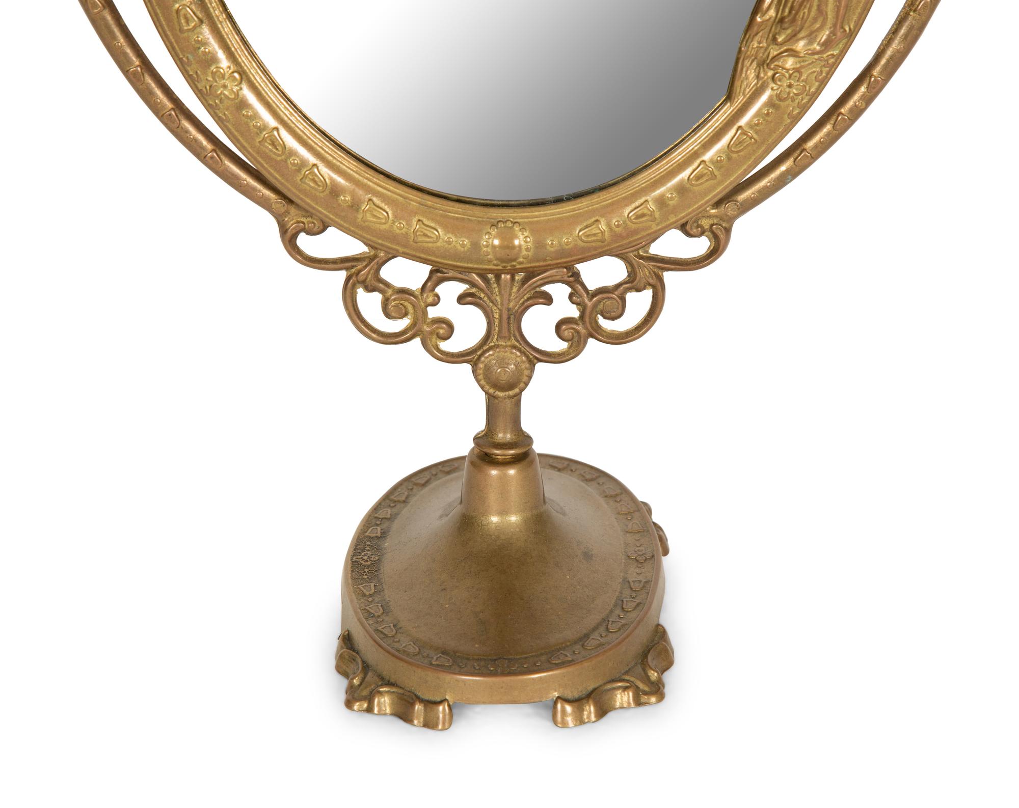 An Art Nouveau Silvered Metal Dressing Table Mirror — 20th Century