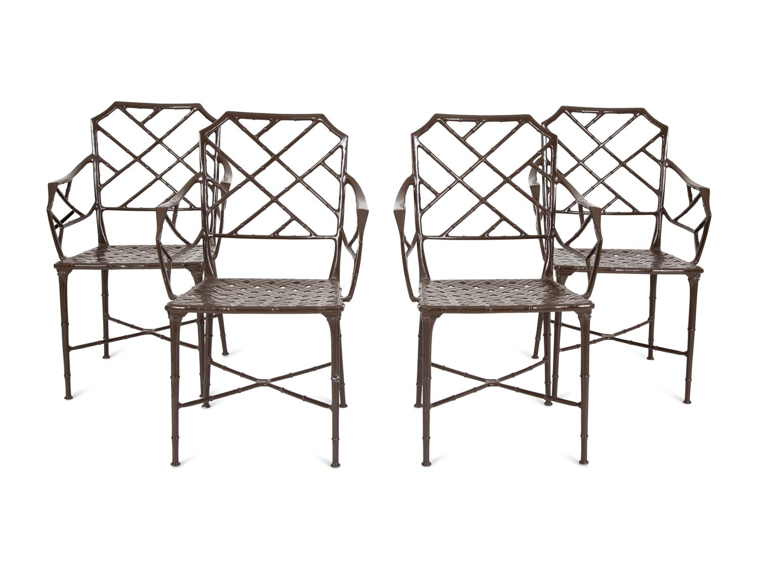 A Set of Eight Cast and Brown-Painted Aluminum Armchairs
