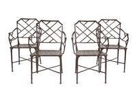 A Set of Eight Cast and Brown-Painted Aluminum Armchairs
