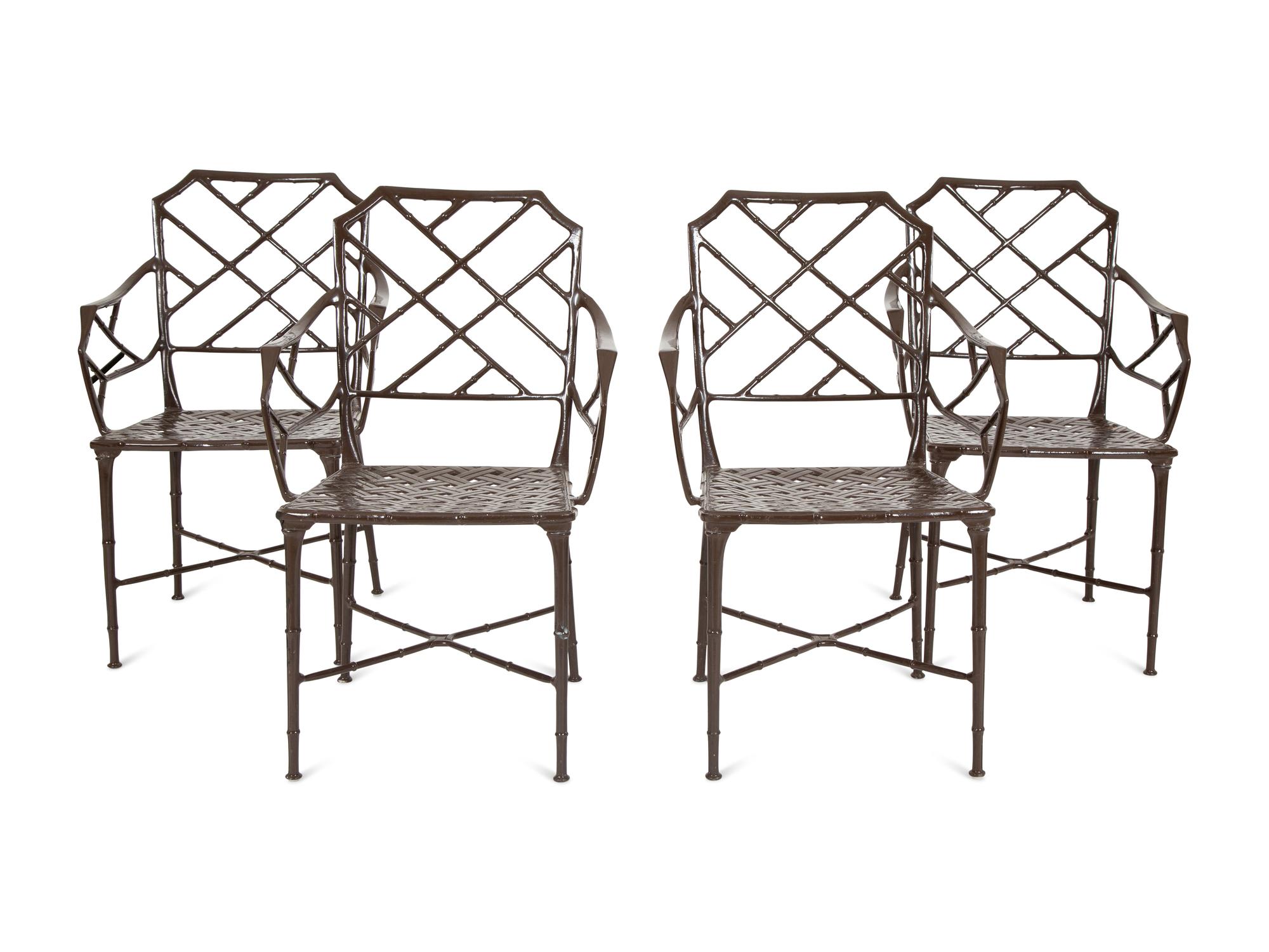 A Set of Eight Cast and Brown-Painted Aluminum Armchairs