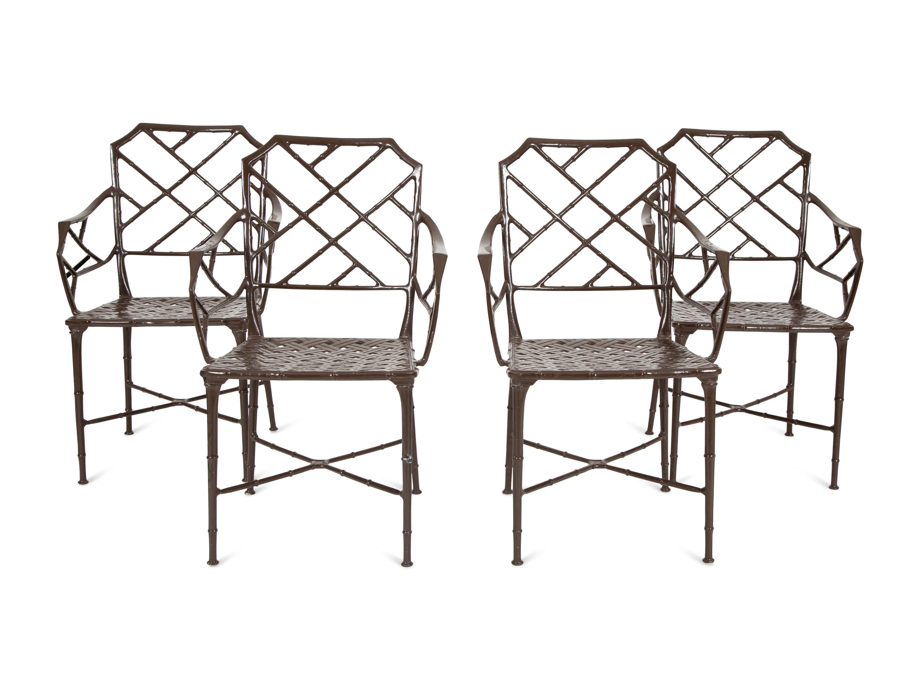 A Set of Eight Cast and Brown-Painted Aluminum Armchairs