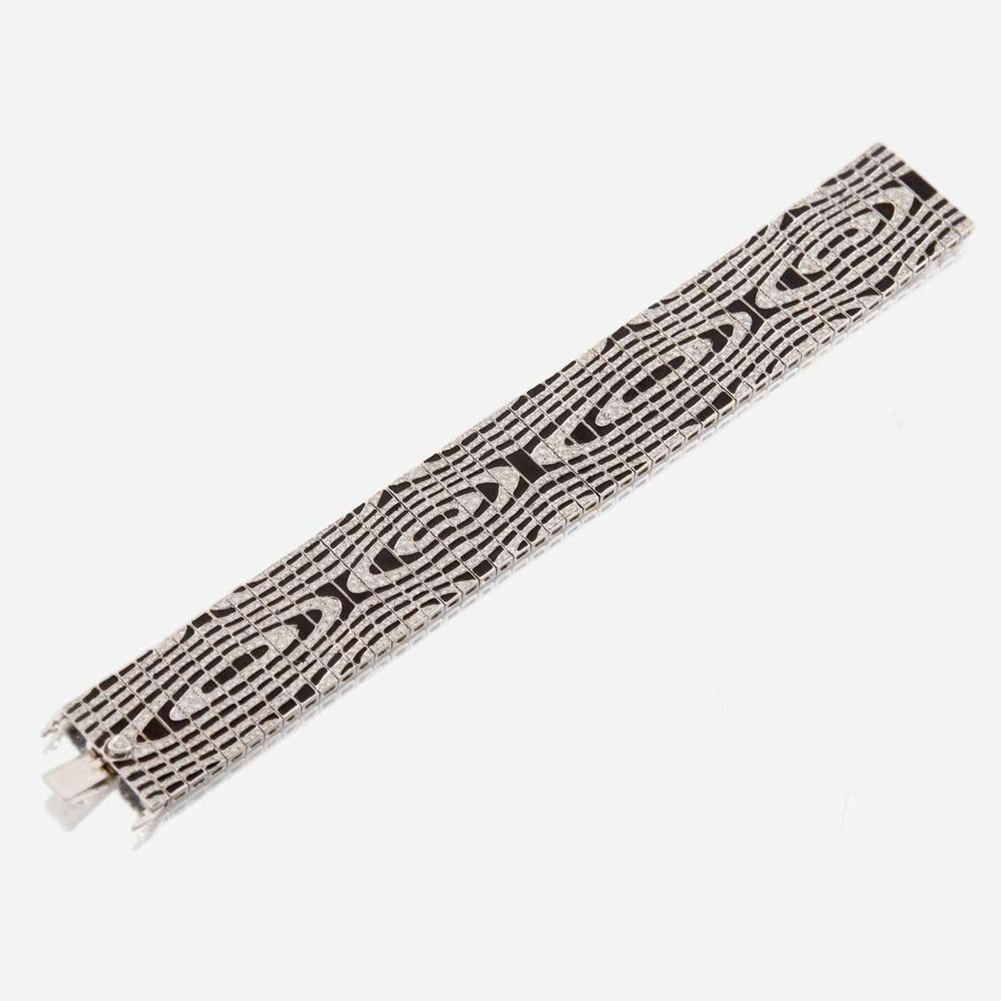 A white gold, diamond, and enamel bracelet