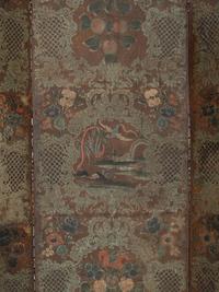 A Three-Panel Painted Leather Floor Screen