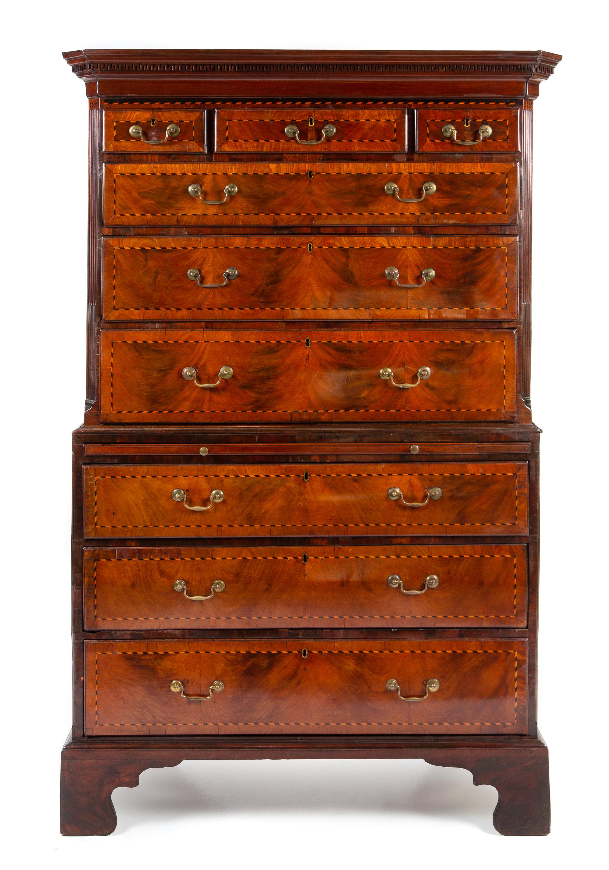 A George III Mahogany Chest-on-Chest Height 77 x width 46 x depth 21 inches. — LATE 18TH CENTURY