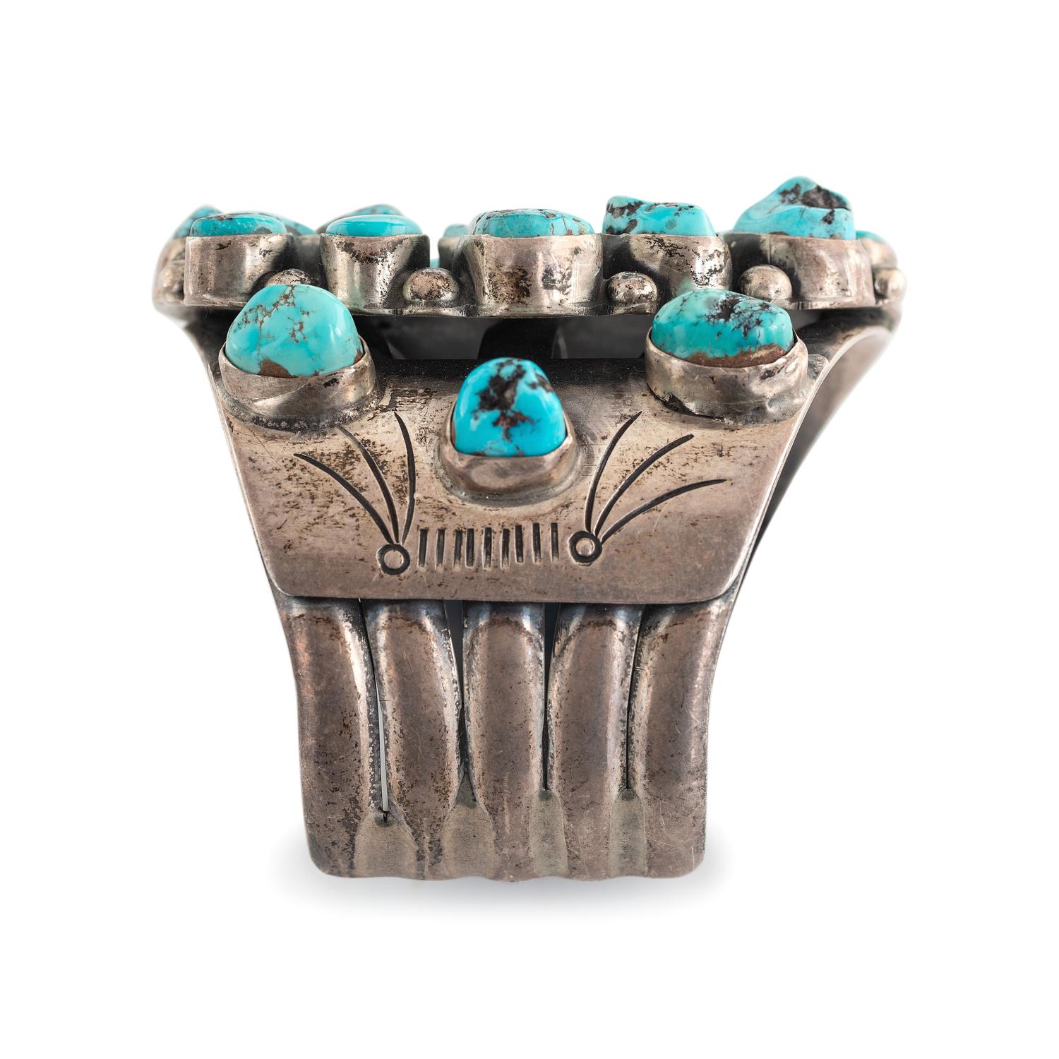 Navajo Silver and Turquoise Cluster Cuff Bracelet