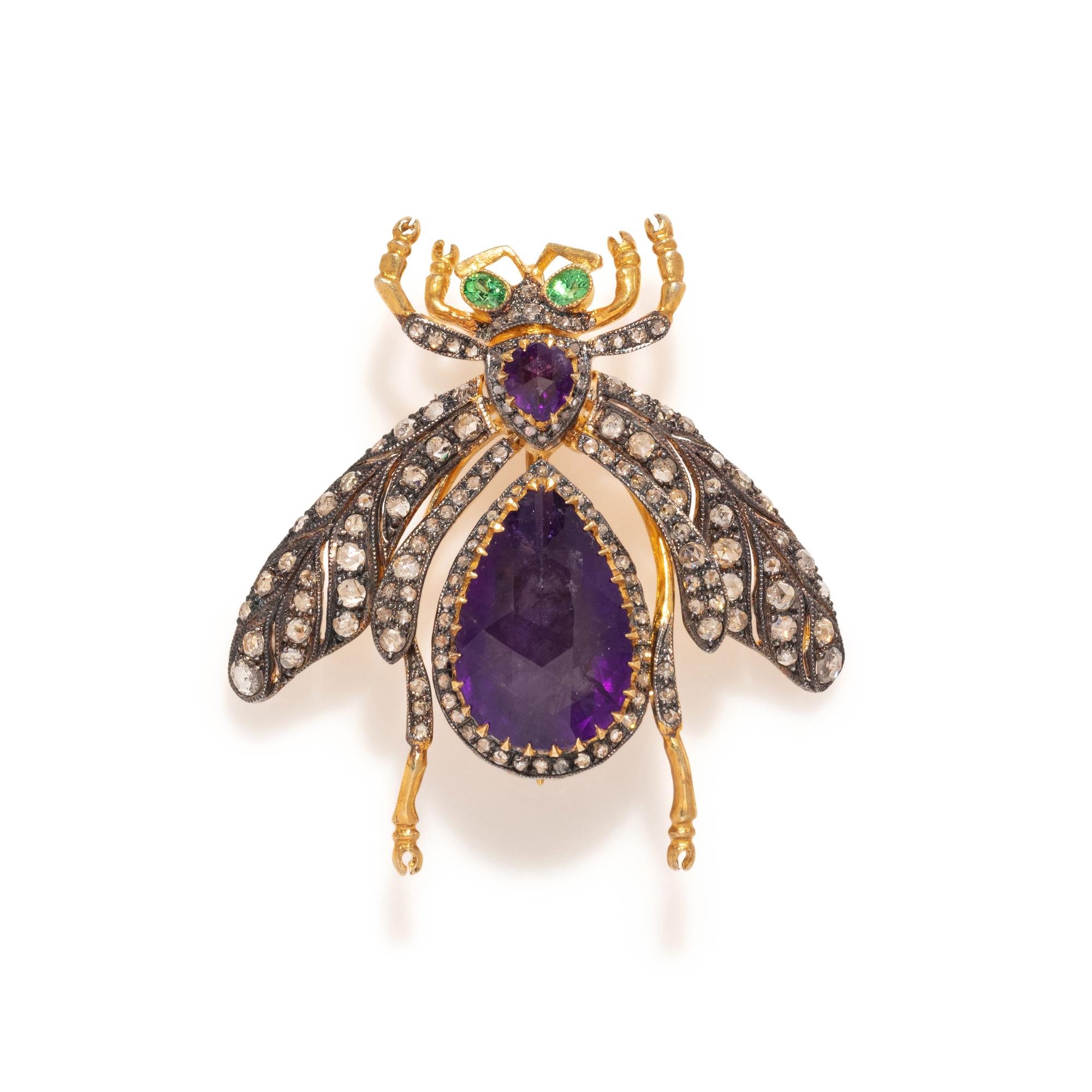 DIAMOND AND AMETHYST INSECT PENDANT/BROOCH