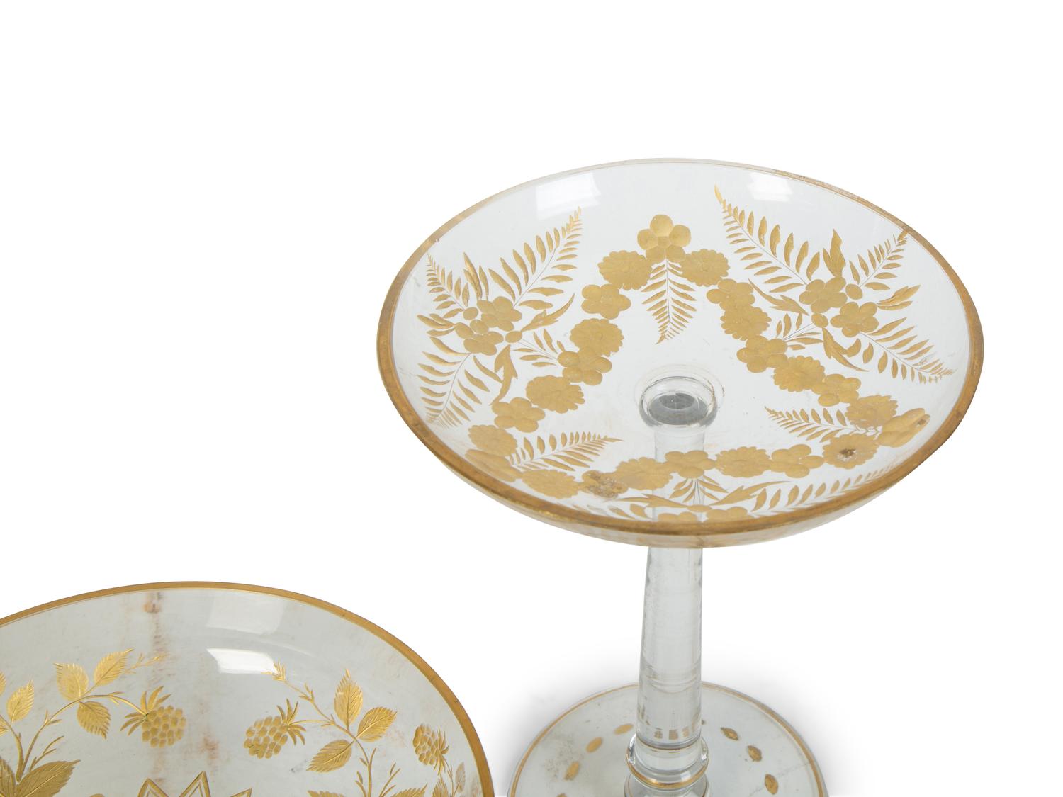 Three French Gilt Etched Glass Compotes — 19TH CENTURY