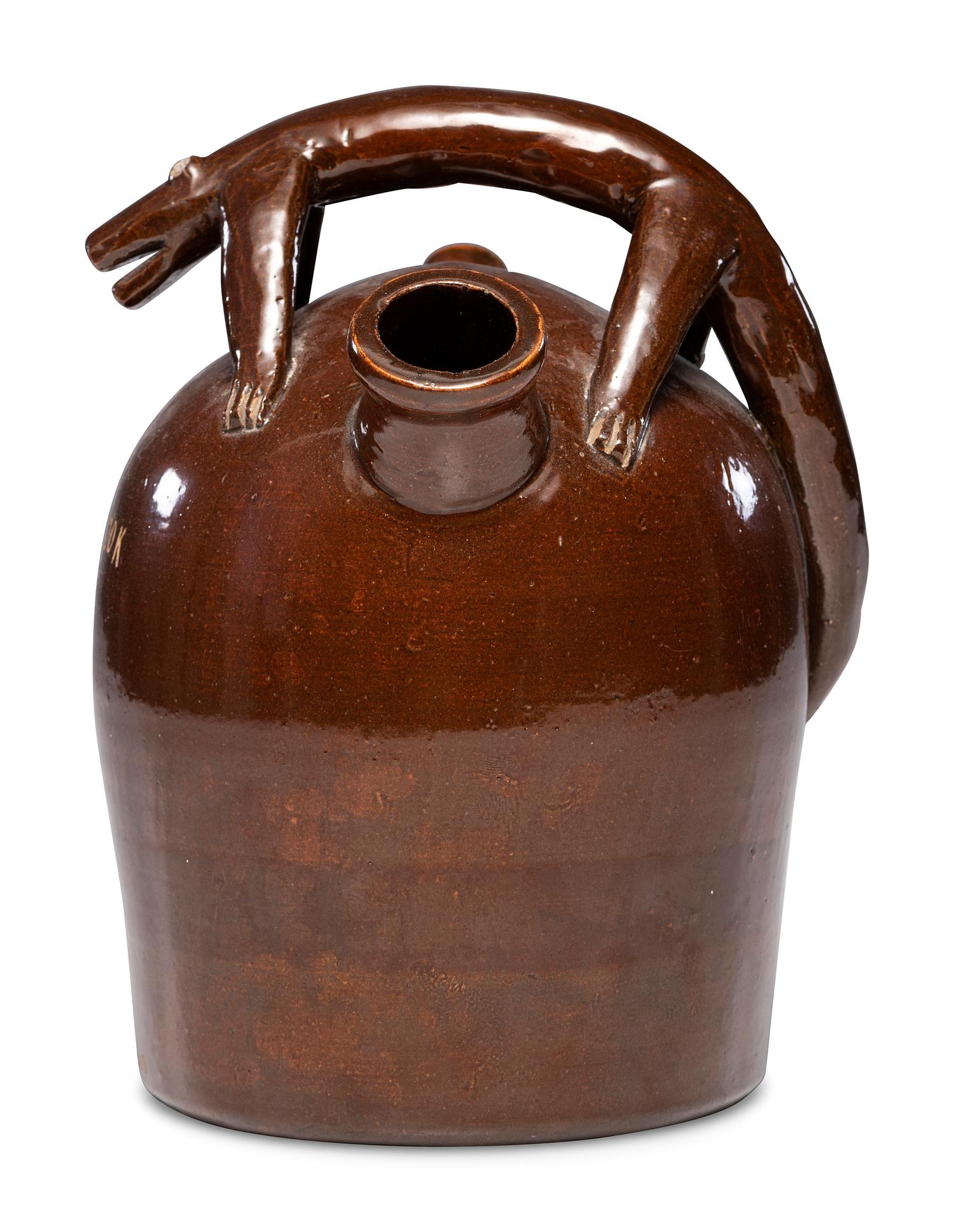 A Rare W.E. Kreiner Signed Harvest Jug with Lizard Handle