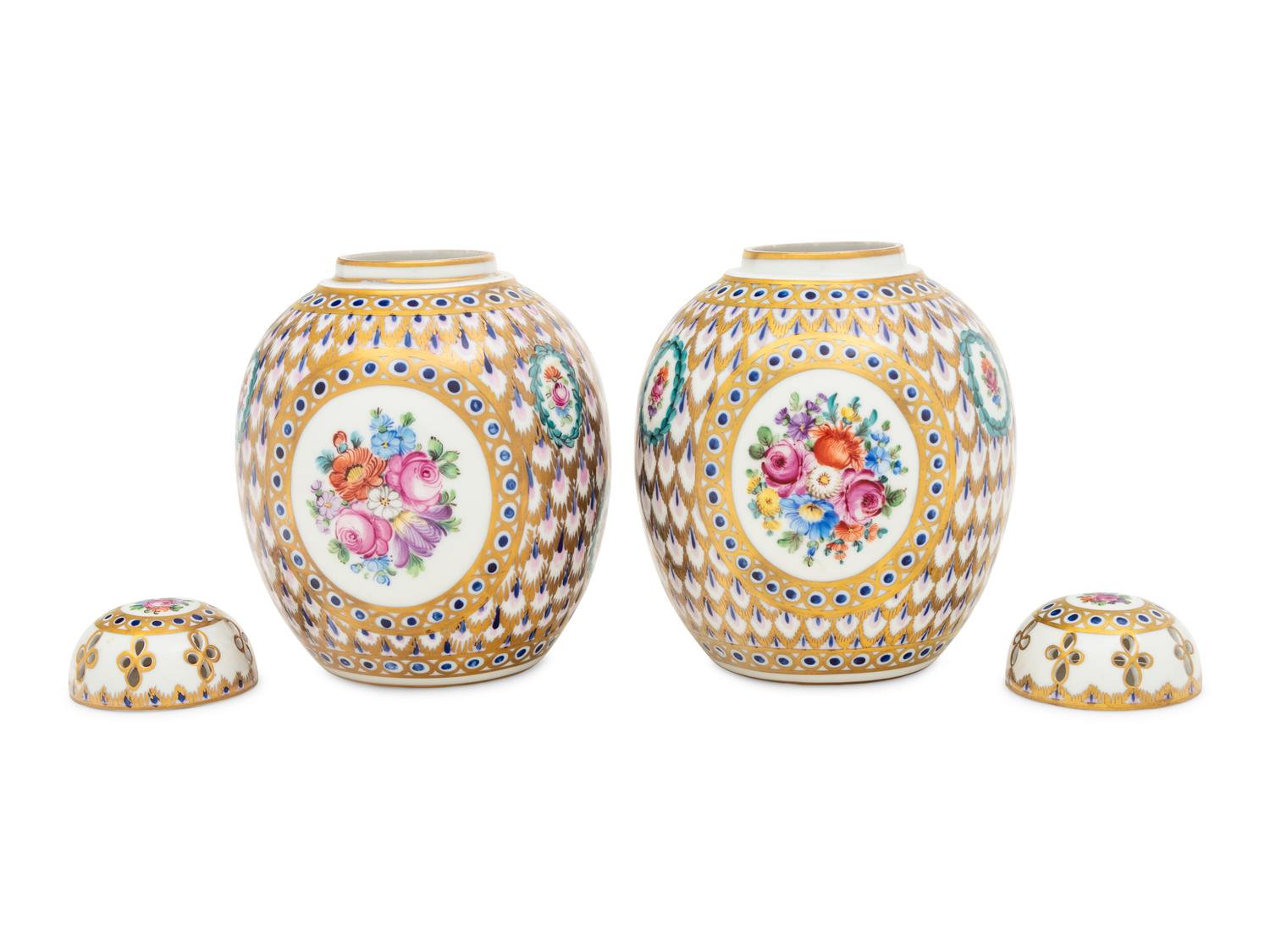 A Pair of Dresden Porcelain Covered Jars