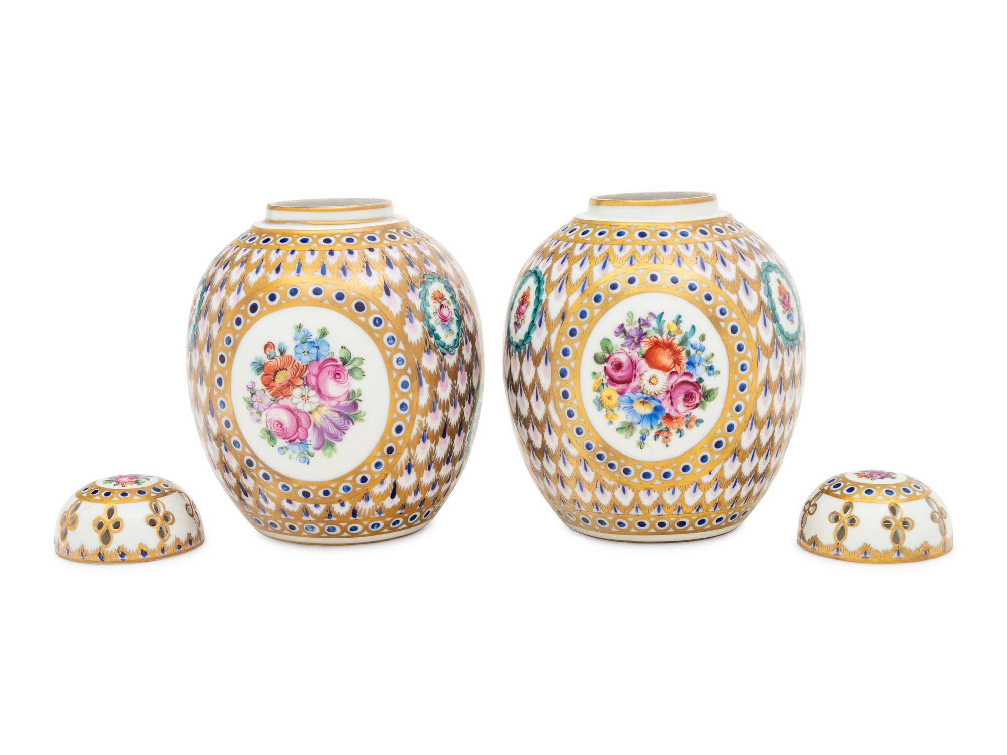 A Pair of Dresden Porcelain Covered Jars