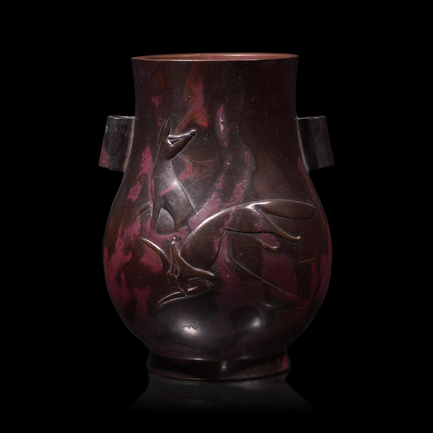 A Japanese Bronze 'Foxes' Vase, Taisho/Showa Period