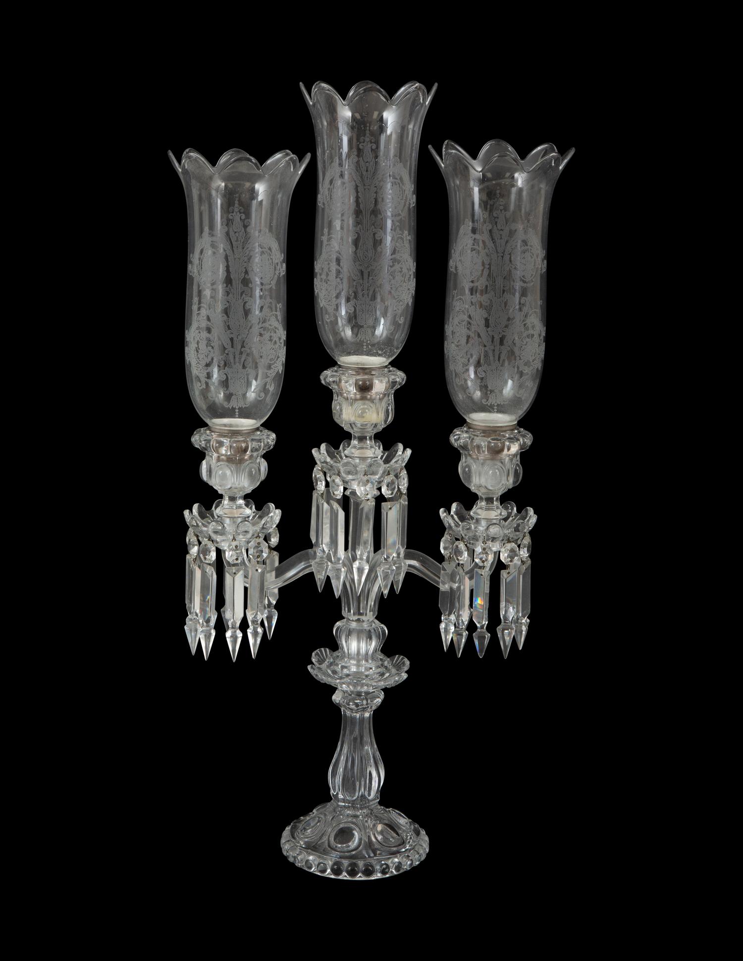 A Baccarat Molded Glass Three-Light Candelabrum