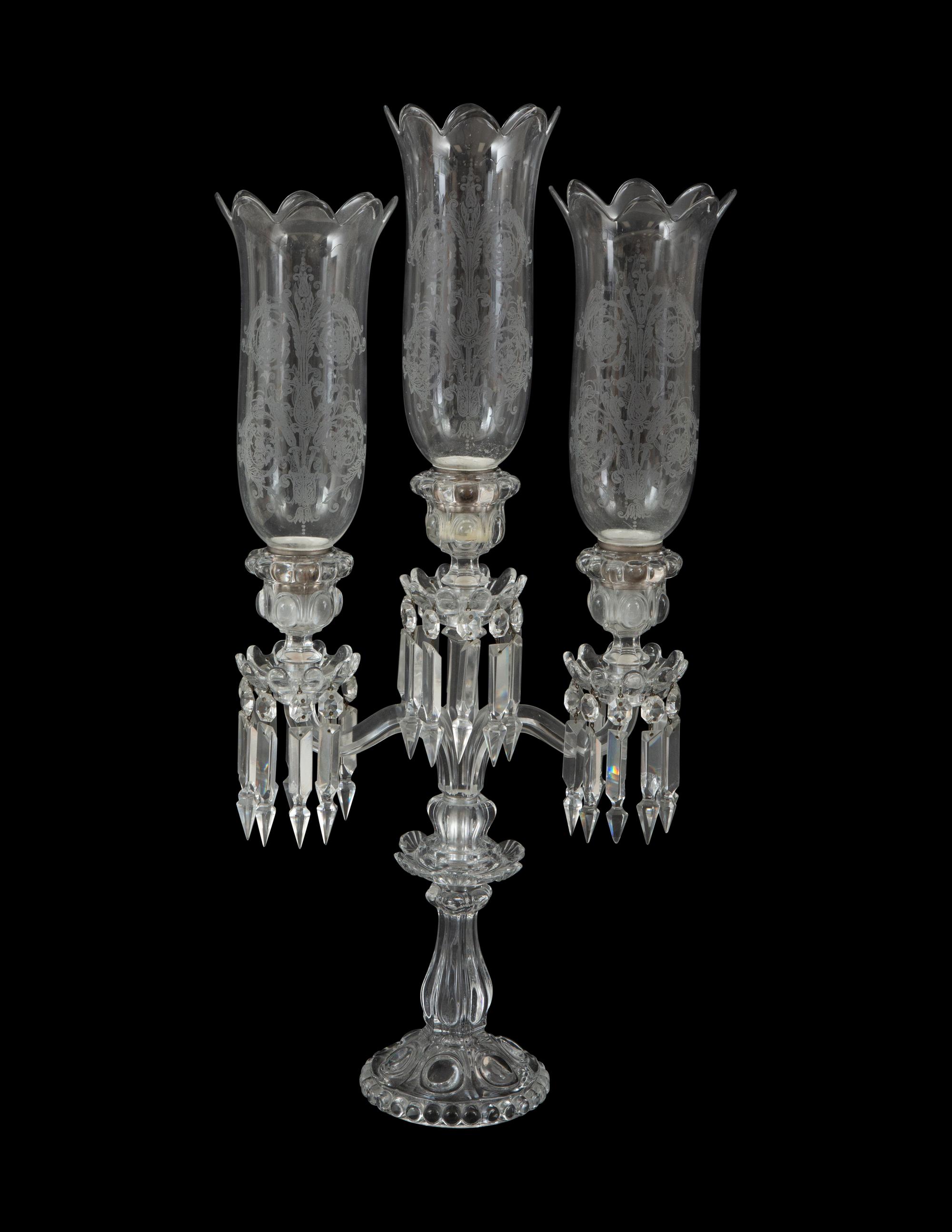 A Baccarat Molded Glass Three-Light Candelabrum