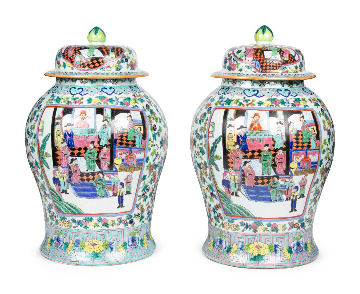 A Pair of Large Chinese Export Porcelain Jars