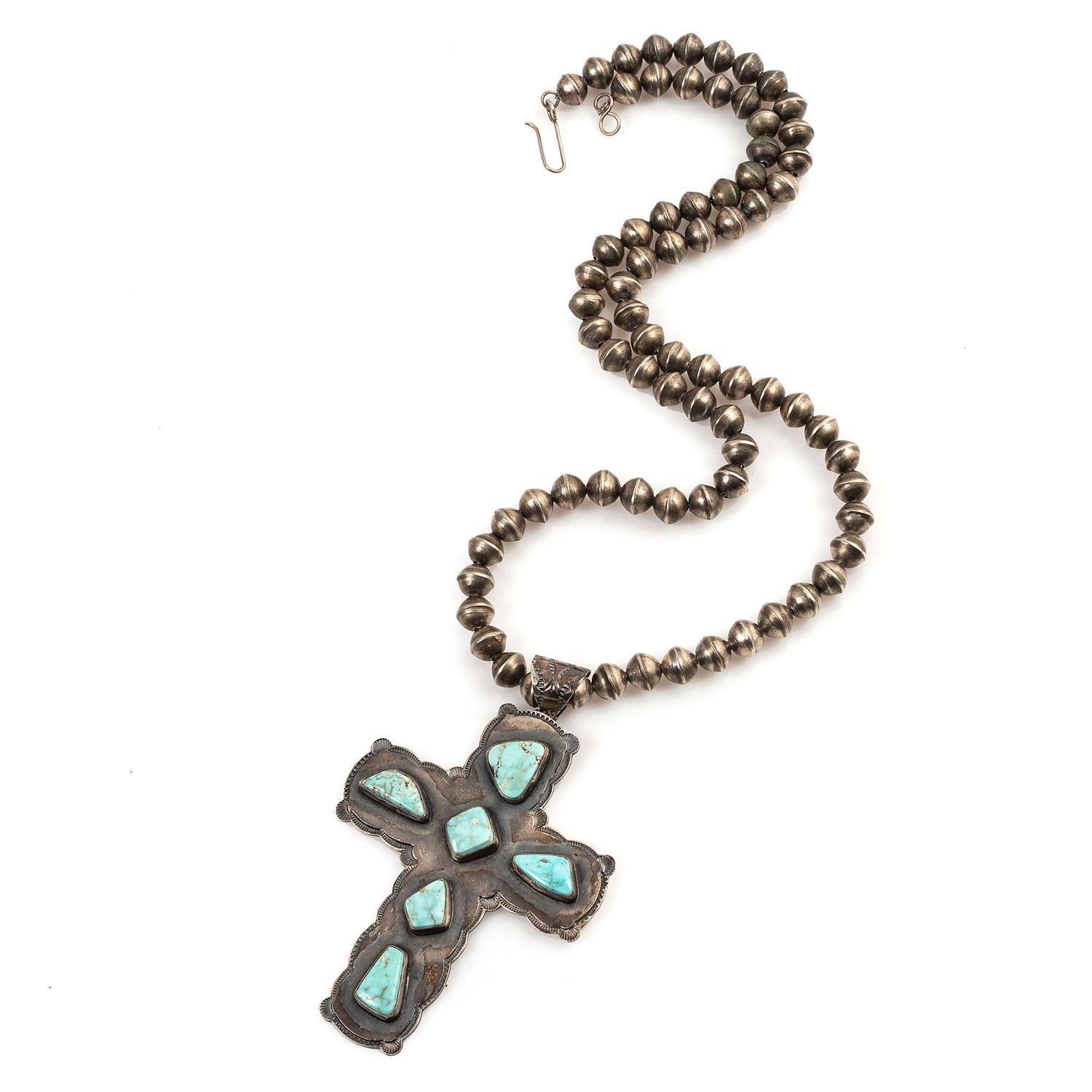 Navajo Sterling Silver and Turquoise Cross Necklace
