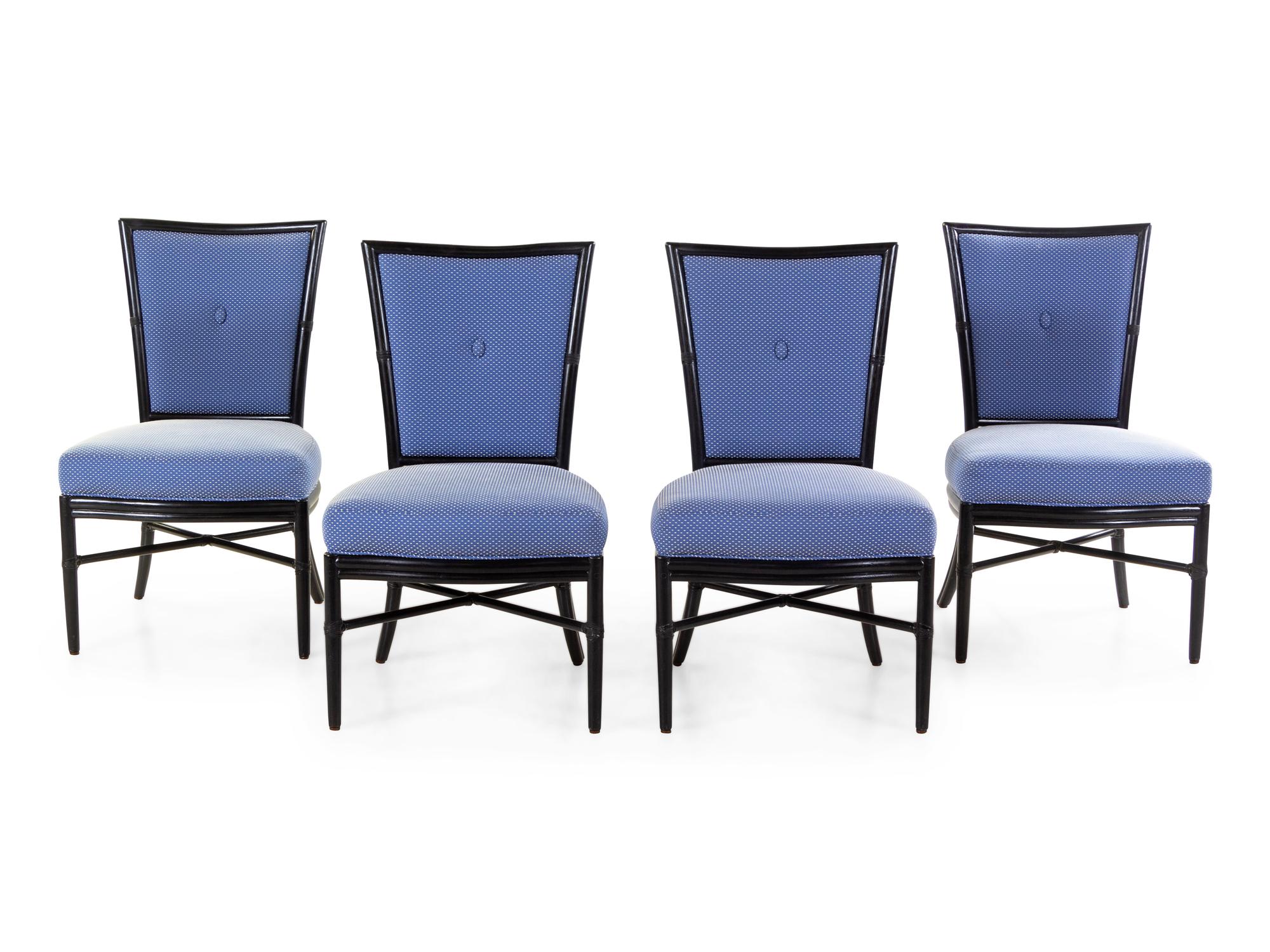 A Set of Four McGuire Painted Rattan Chairs