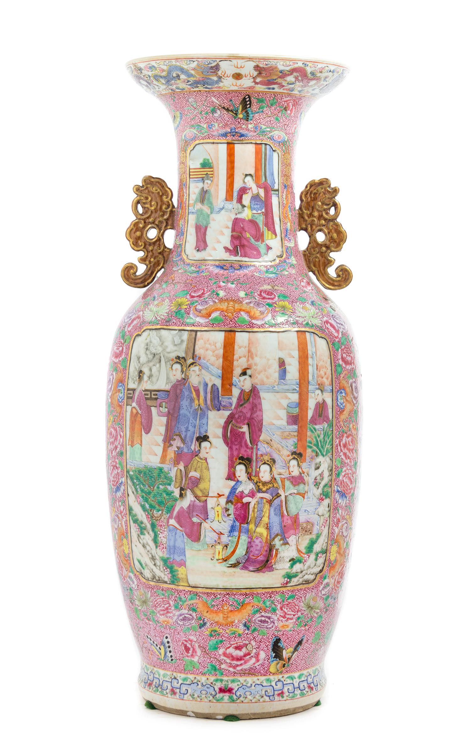 A Large Chinese Mandarin Famille Rose Vase LATE 18TH/EARLY 19TH CENTURY Height 25 3/8 inches. — LATE 18TH/EARLY 19TH CENTURY