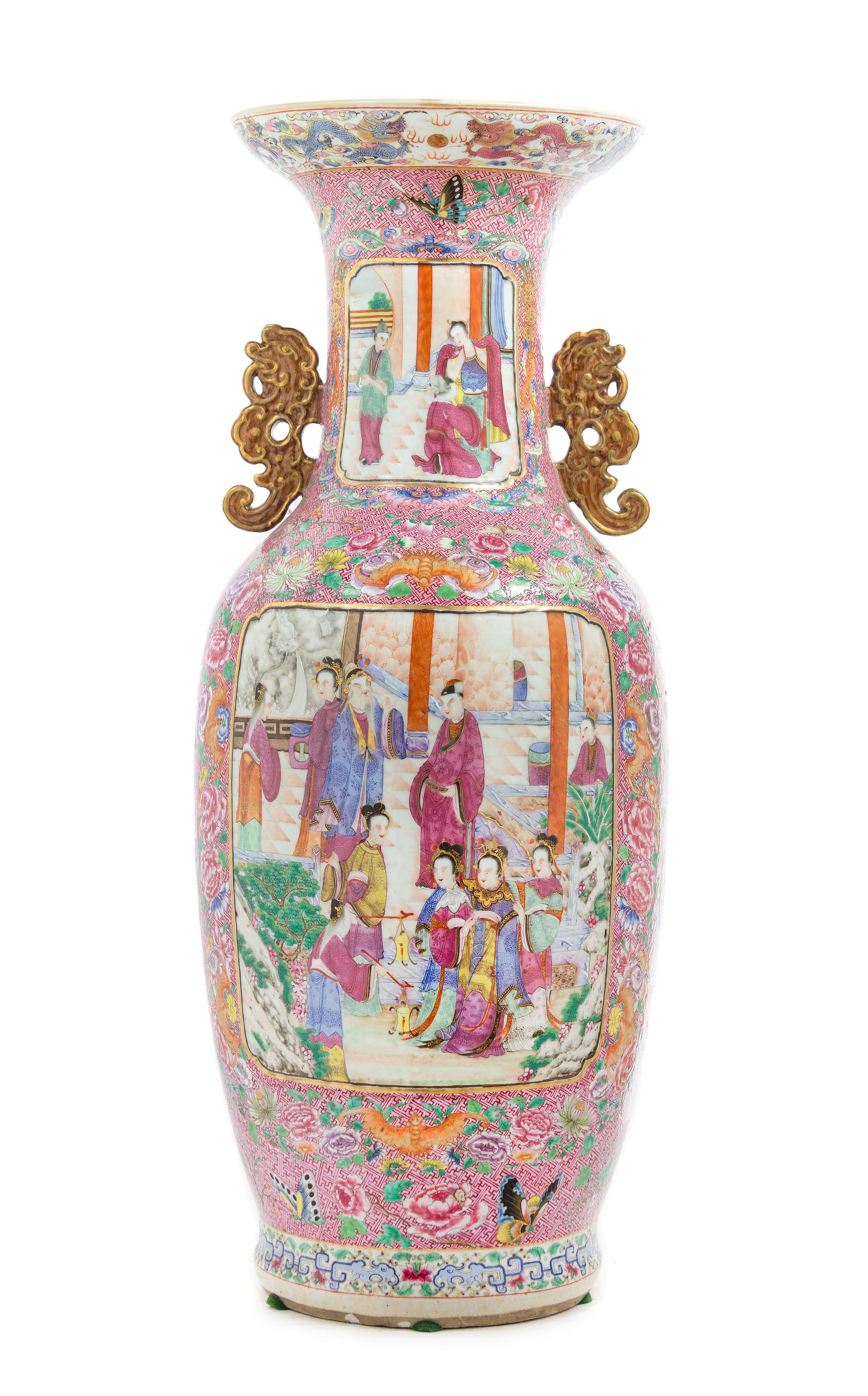 A Large Chinese Mandarin Famille Rose Vase LATE 18TH/EARLY 19TH CENTURY Height 25 3/8 inches. — LATE 18TH/EARLY 19TH CENTURY
