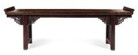 A Large Chinese Elmwood Altar Table, Qiaotou'an Height 37 1/4 x width 115 1/2 x depth 19 3/4 inches. — QING DYNASTY (1644-1911)