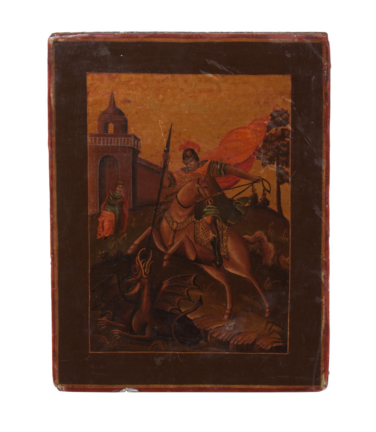 An Eastern European Painted Icon 10 3/4 x 8 1/4 inches.