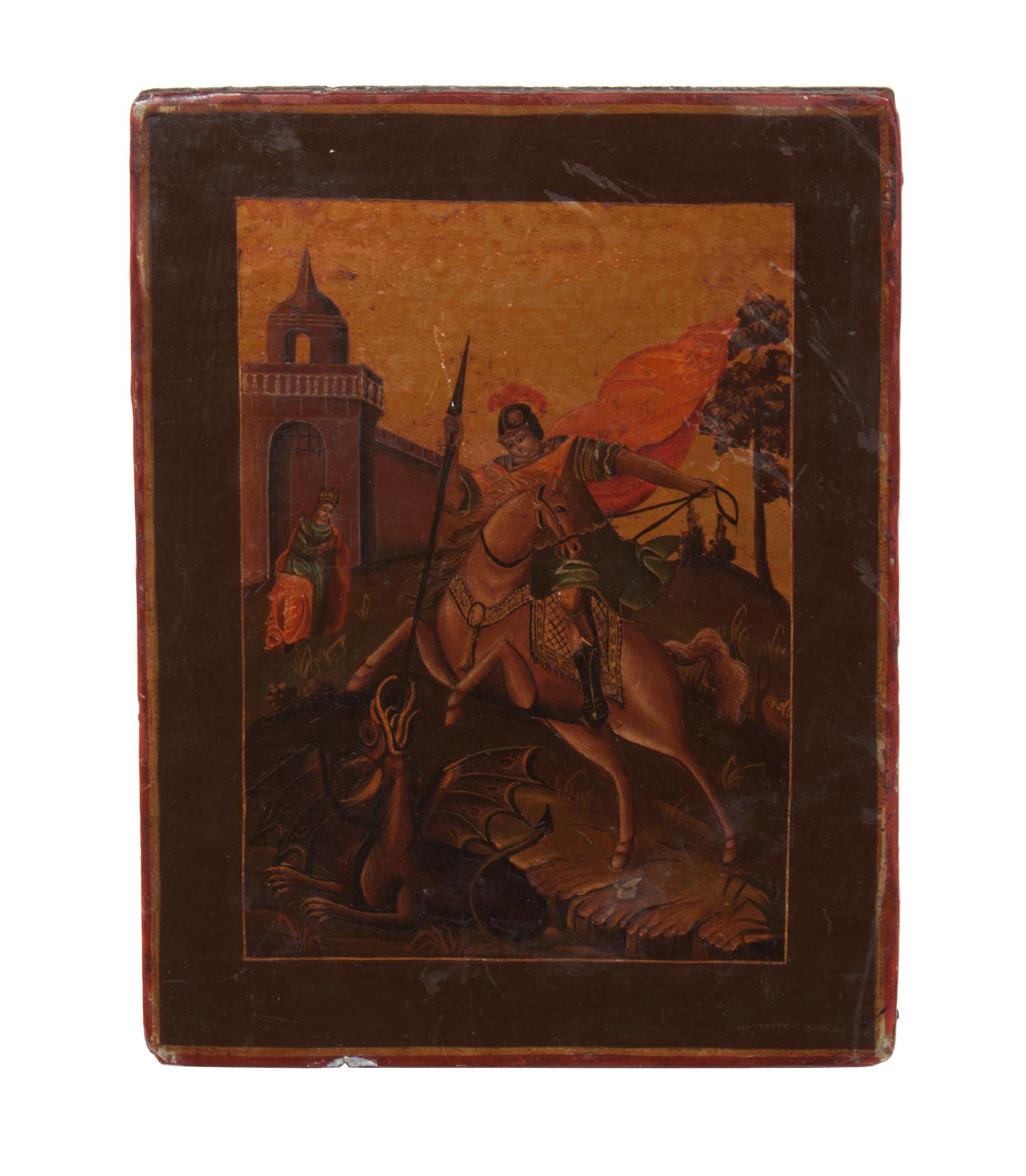 An Eastern European Painted Icon 10 3/4 x 8 1/4 inches.