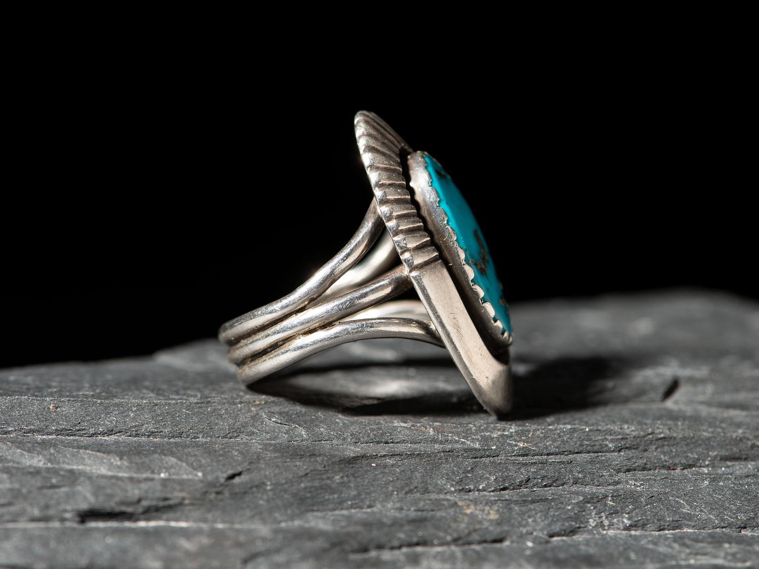 Silver and Morenci Turquoise Ring
