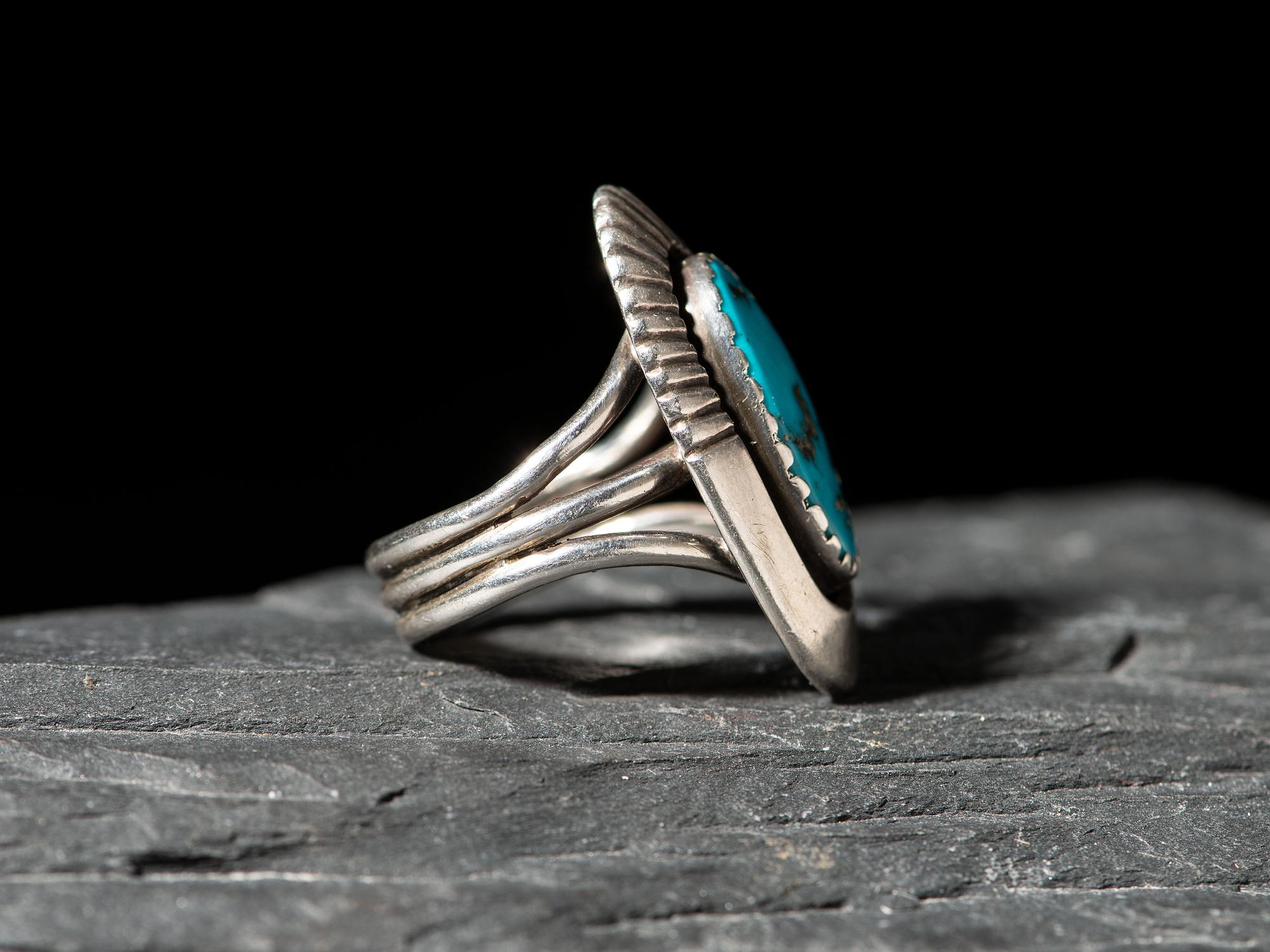 Silver and Morenci Turquoise Ring