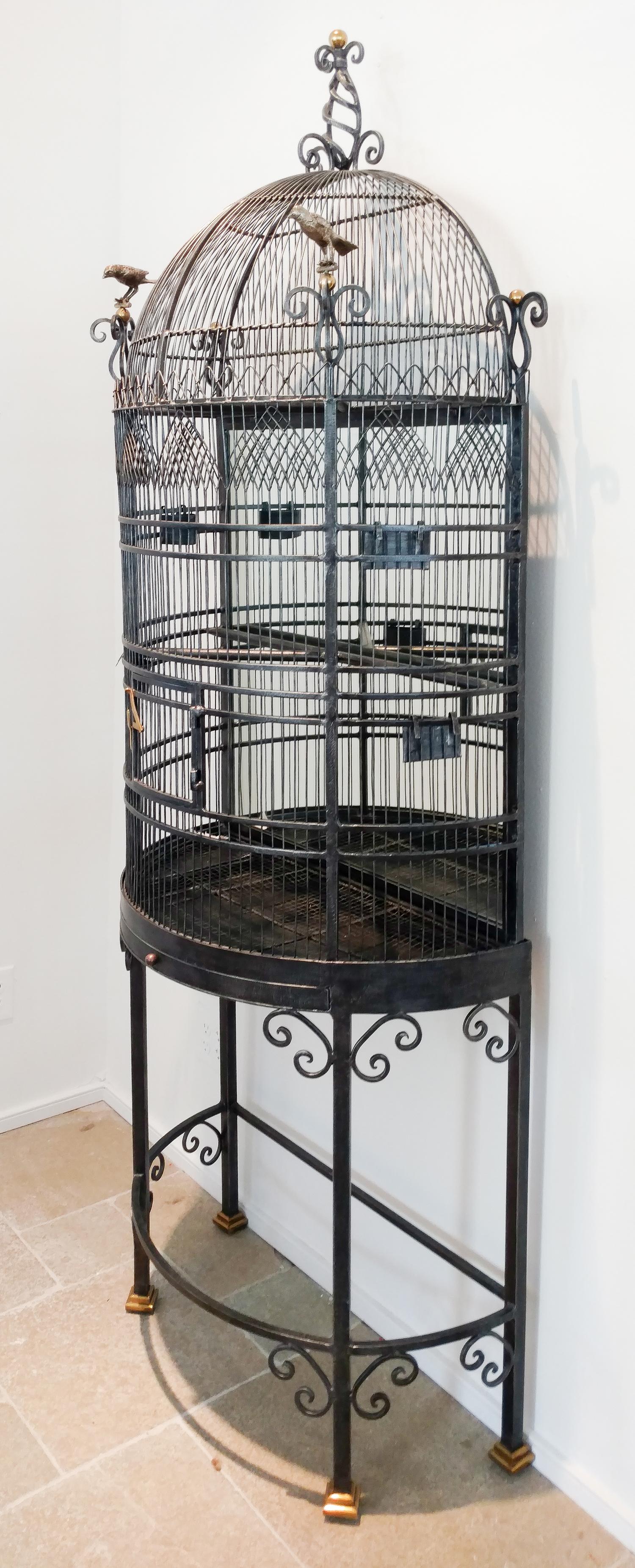 A Demilune Black Painted Metal Birdcage