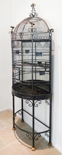 A Demilune Black Painted Metal Birdcage
