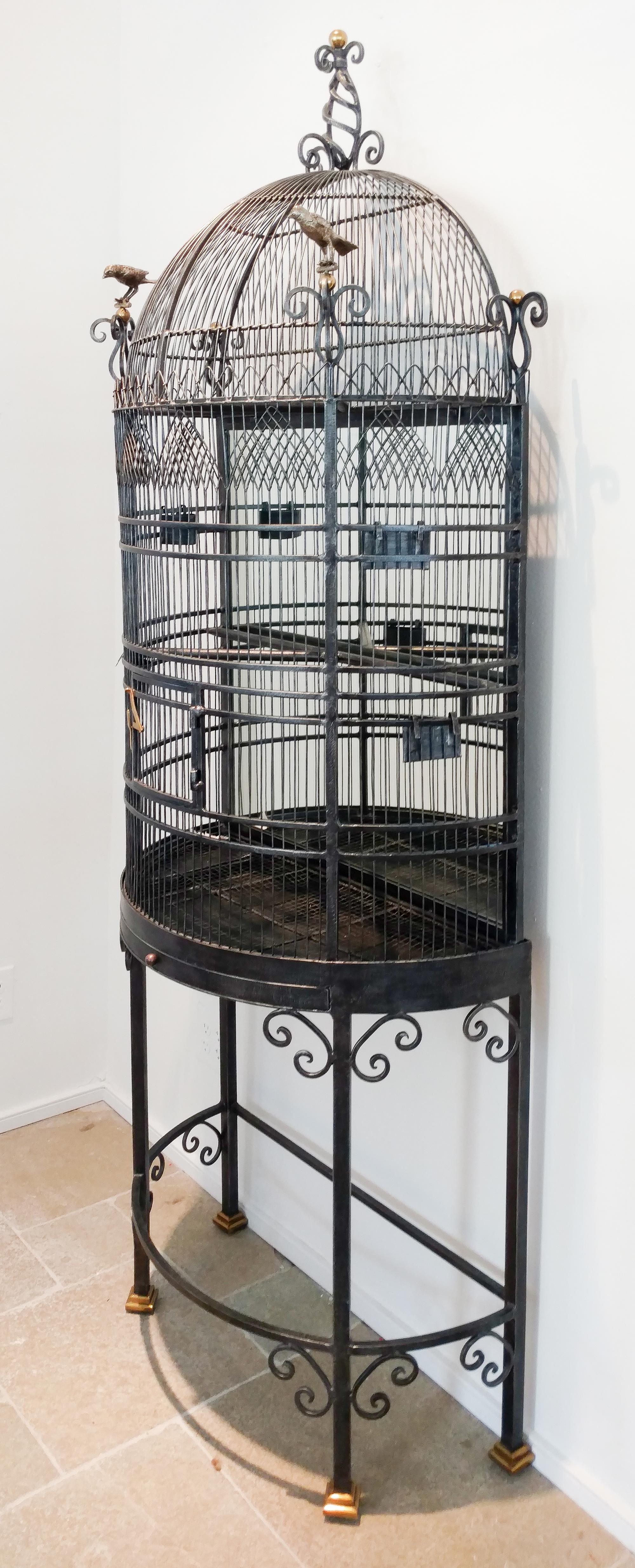 A Demilune Black Painted Metal Birdcage