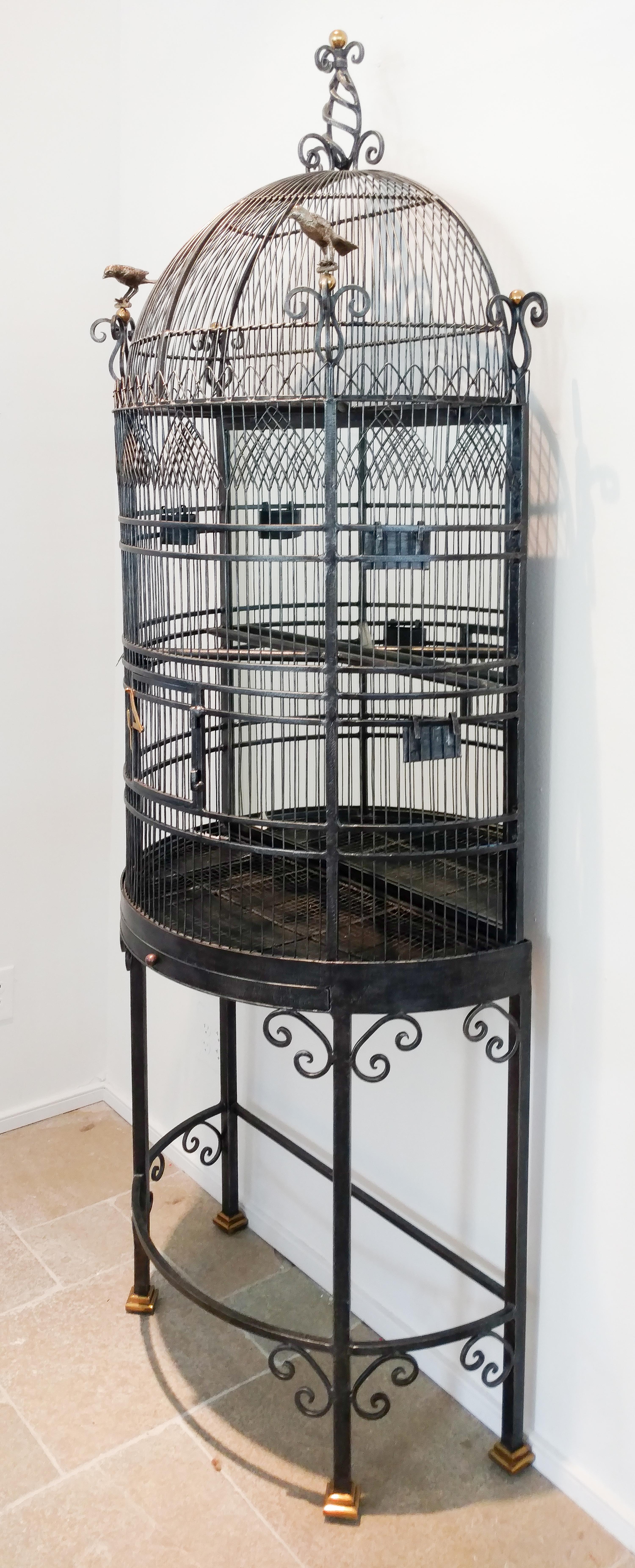 A Demilune Black Painted Metal Birdcage