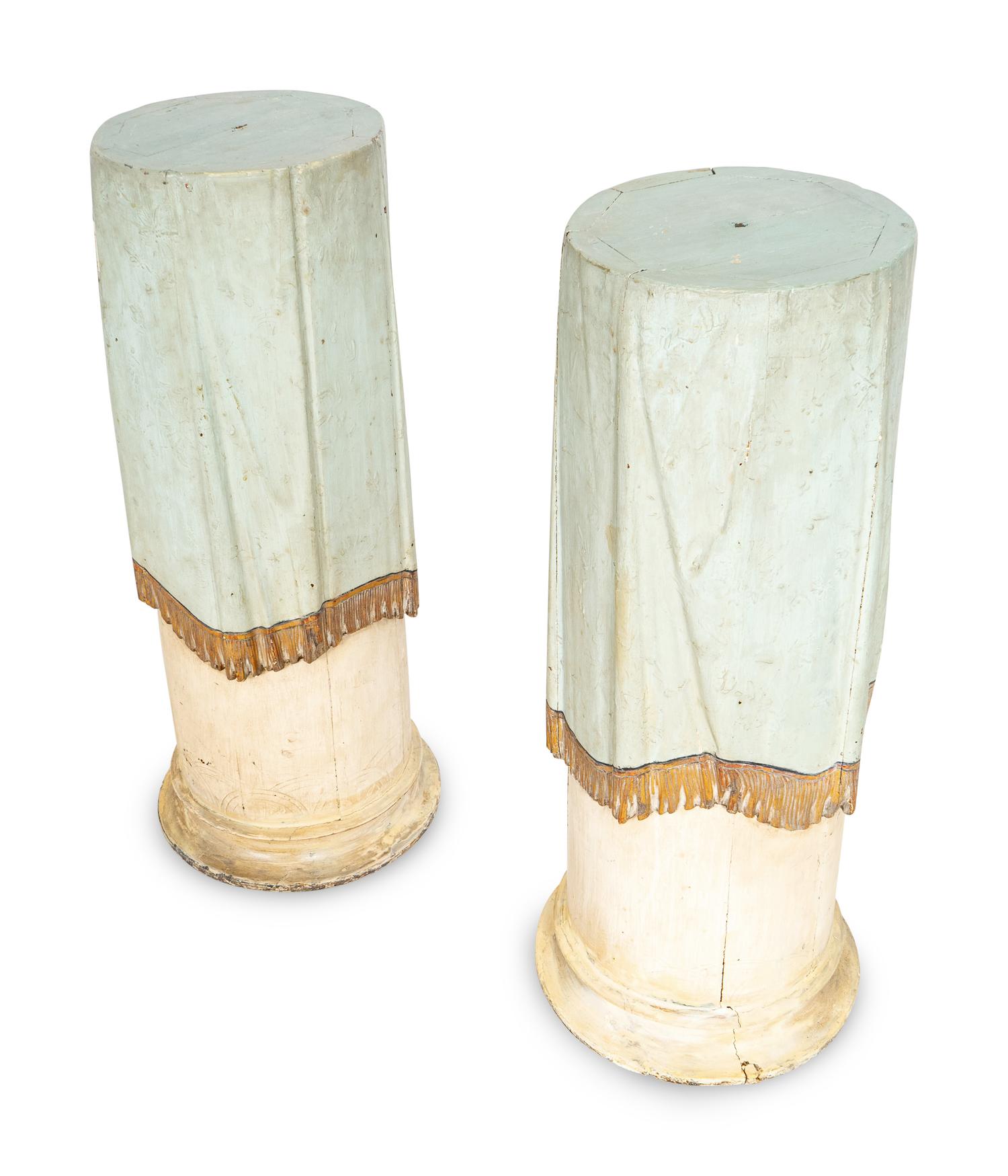 A Pair of Continental Painted and Parcel Gilt Tromp l'Oeil Pedestals