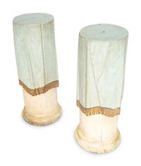 A Pair of Continental Painted and Parcel Gilt Tromp l'Oeil Pedestals