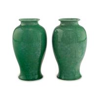 A Pair of Awaji Green Crackle Glazed Ceramic Vases