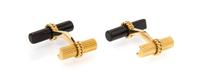 A Pair of 18 Karat Yellow Gold Onyx and Lapis Lazuli Cufflinks, Marchak, Circa 1950, 6.55 dwts.