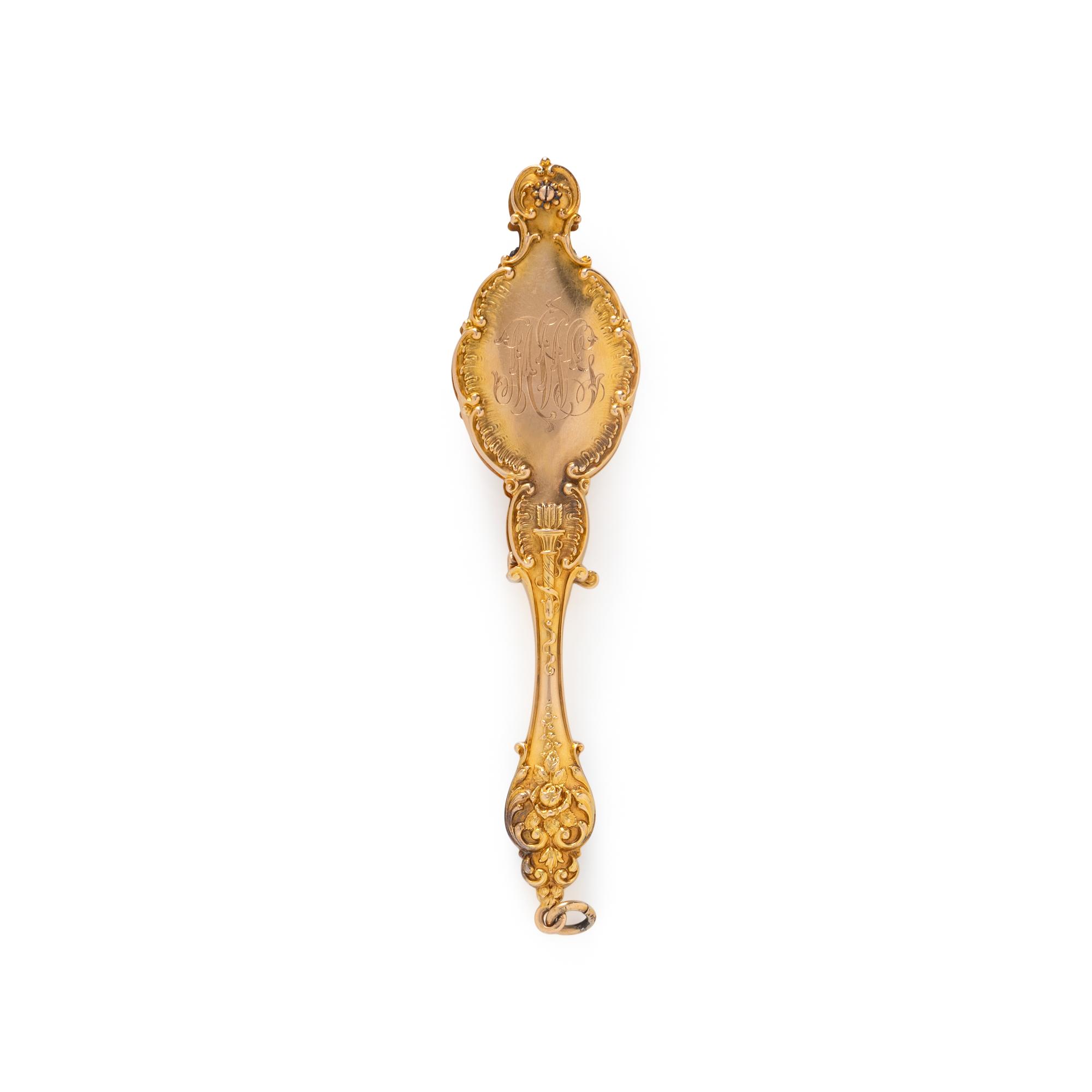 ANTIQUE, YELLOW GOLD AND MULTIGEM LORGNETTE