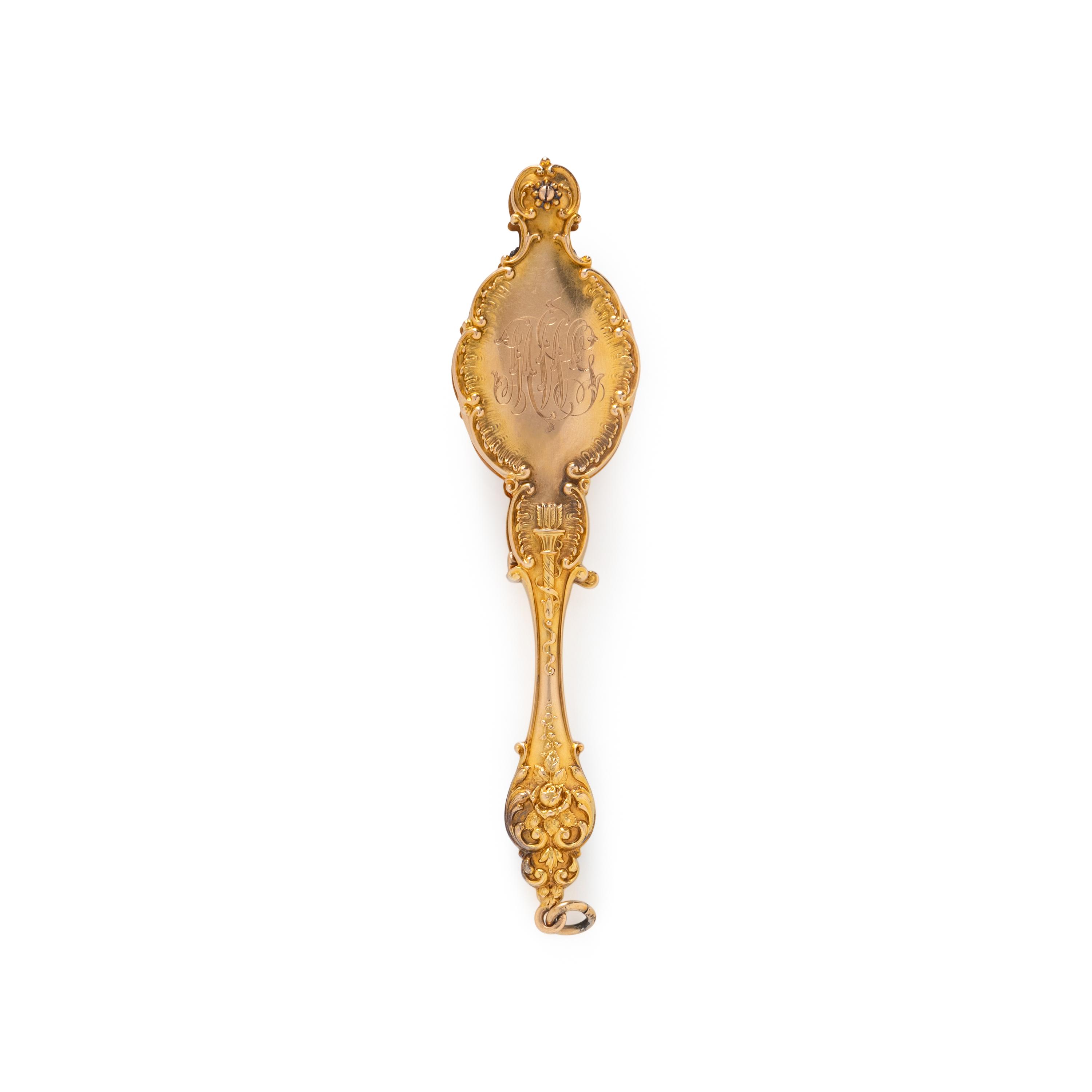 ANTIQUE, YELLOW GOLD AND MULTIGEM LORGNETTE