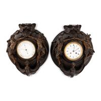 A French Cast Metal Clock and Barometer