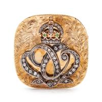 A Yellow Gold, Silver, Diamond and Green Garnet Crown Pendant/Brooch,