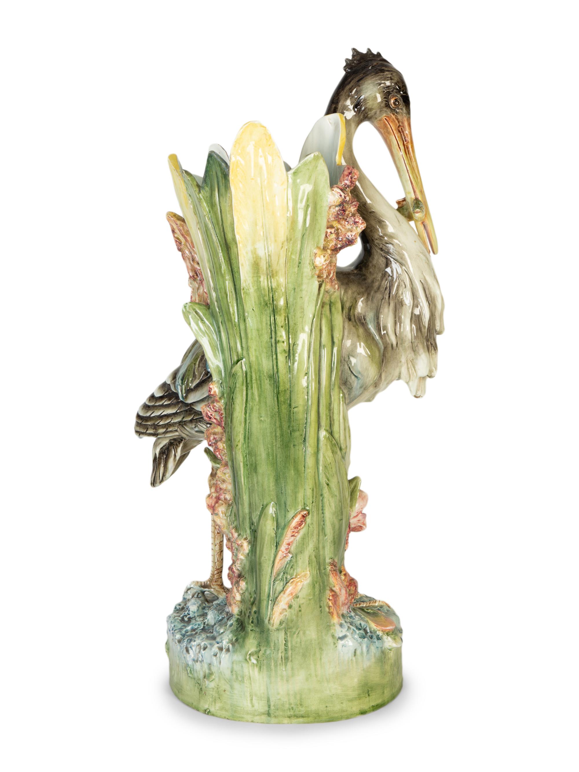 A Continental Majolica Pelican Umbrella Stand in the Manner of Joseph Holdcroft — 19th Century