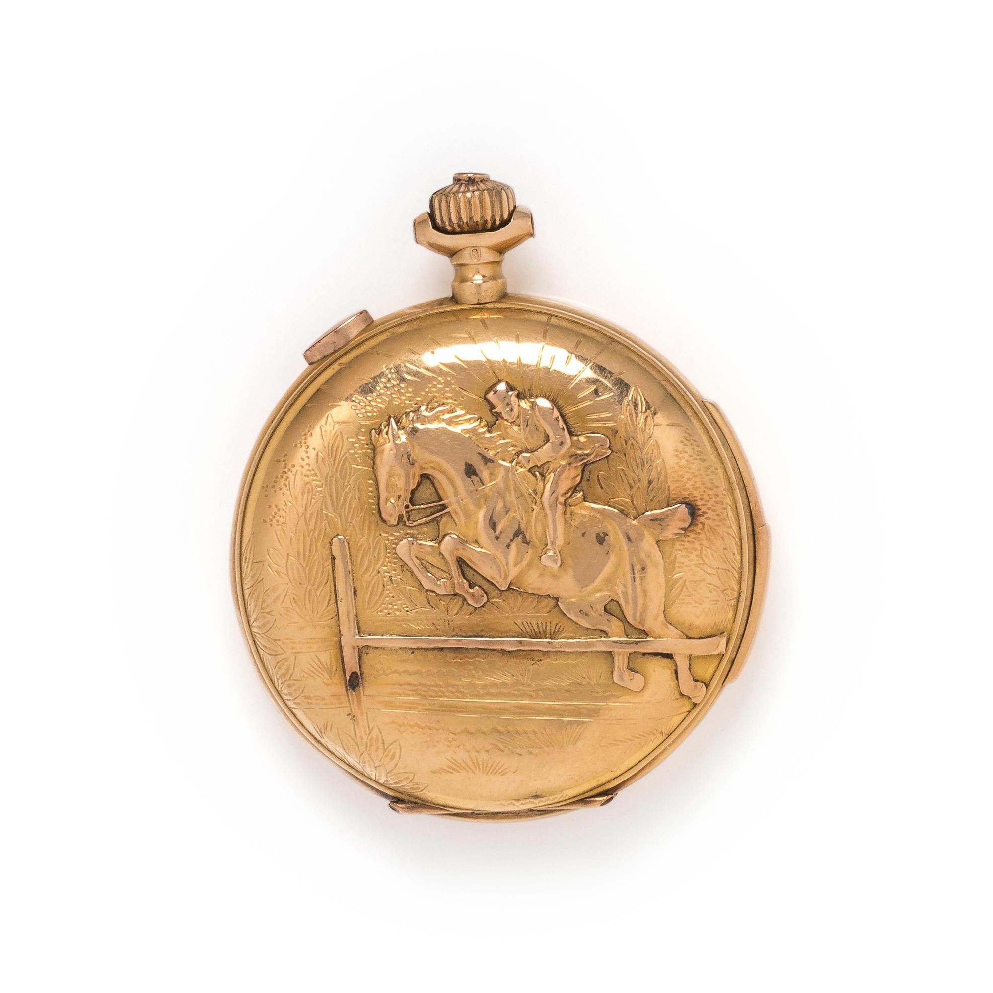 18K YELLOW GOLD QUARTER REPEATER HUNTER CASE POCKET WATCH